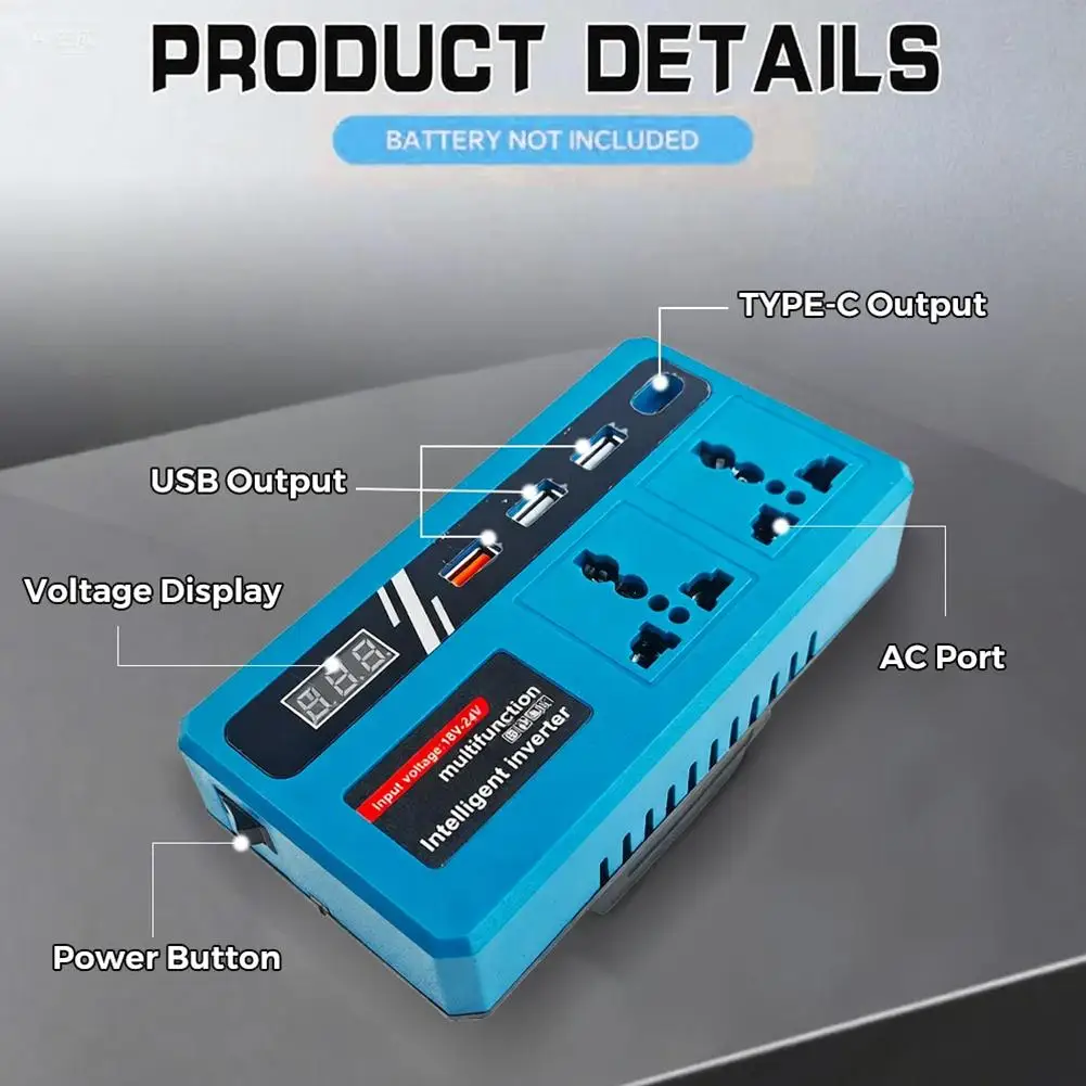 1Pcs 18v-21v To 110V-220V  Battery Inverter  with 4 USB LED Multifunctional Smart Transformer Dual Plug Household Wholesales