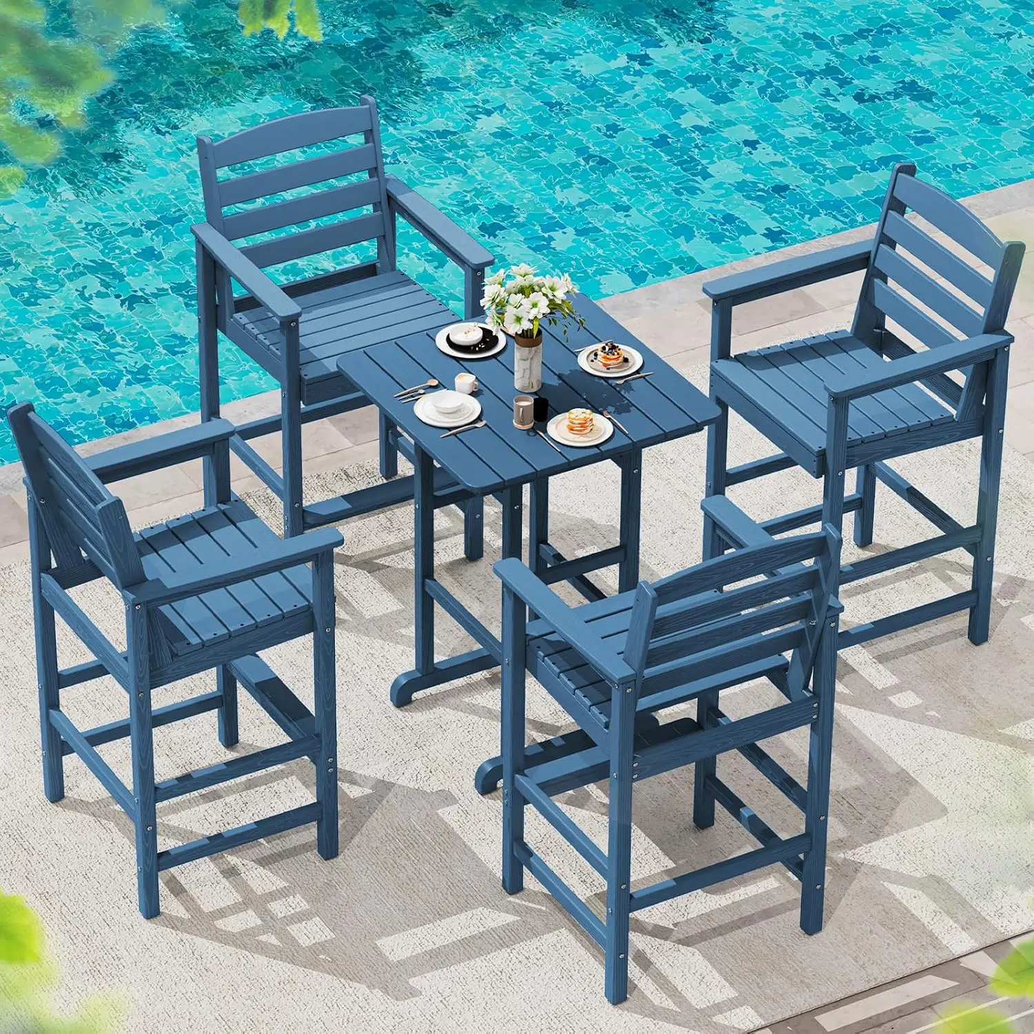 Tall Adirondack Chairs Set of 2, Oversize Balcony Adirondack Chairs Set, Outdoor Bar Height Barstools Widened Chair Set