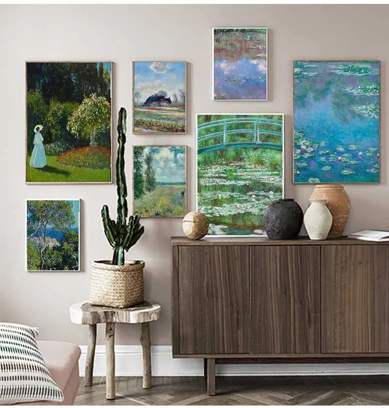 Modern Abstract Landscape Wall Art Famous Monet Canvas Painting Nordic Poster Print Picture for Living Room Home Decorative Gift