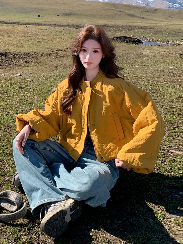 Casaco de Inverno Feminino Faionable Coreano, Aconchegante, Branco, Casual, Solto, Ecológico