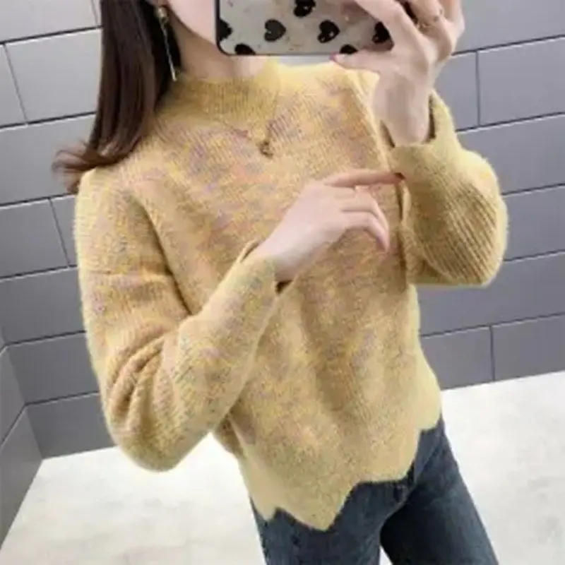 Autumn Winter Fashion Korean Half High Collar Sweaters for Female Loose Thick Long Sleeve All-match Knitted Women's Clothing