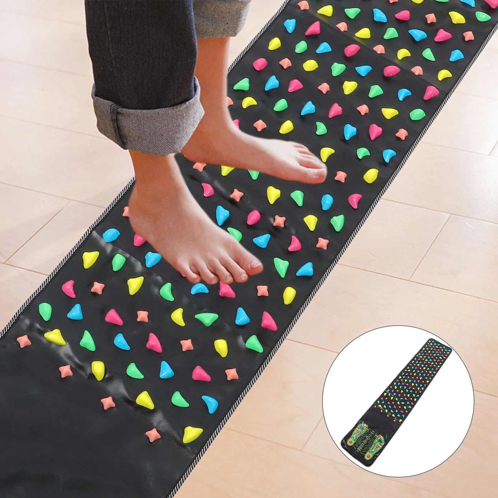 

Foot Massage Mat Fake Cobblestone Non-Slip Massage Foot Floor Mat for Home (Black 175x35cm) Massage Mat Foot