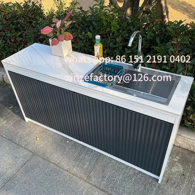 

Customizable Outdoor Cabinet Garden Island Full Alloy Rock Slate Sink Integrated Cabinet Outdoor Wash Table