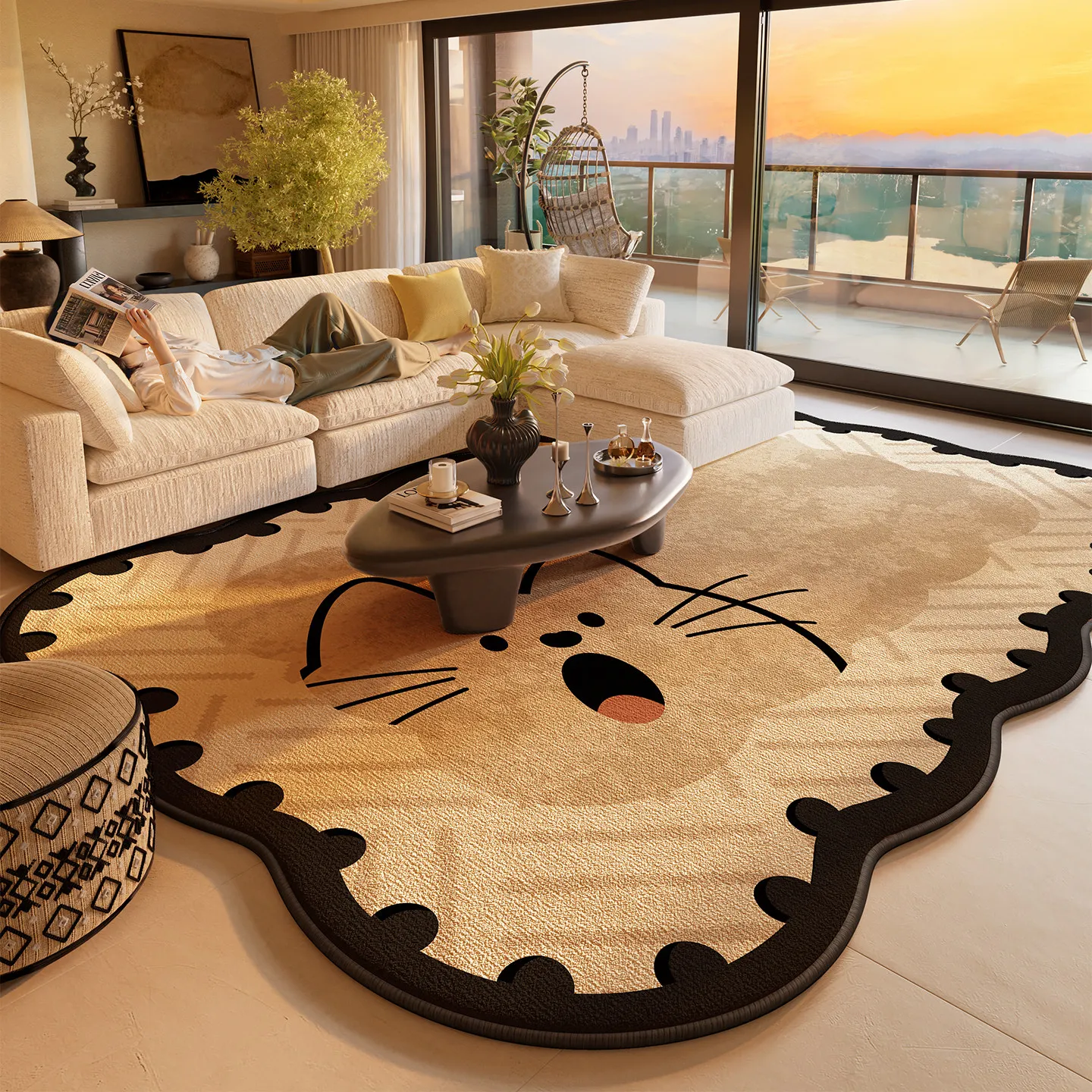 VIKAMA Beige Chevron Herringbone Line Rug Soft Flannel Non Slip Washable Area Carpet for Living Room Bedroom Modern Decor