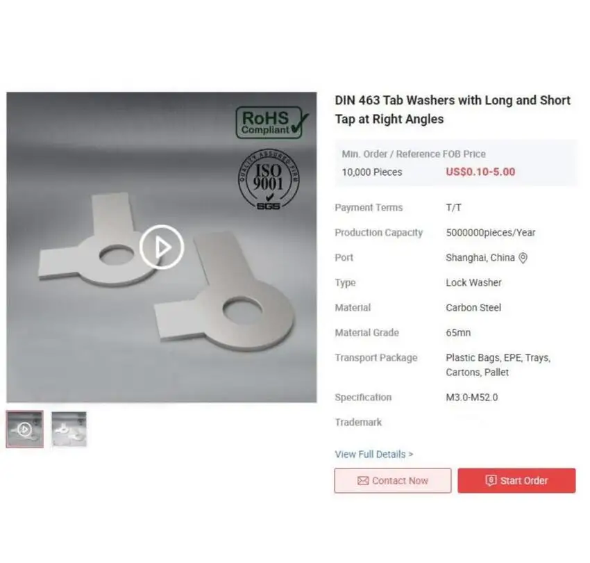 DIN 463 Tab Washers with Long and Short Tap at Right Angles