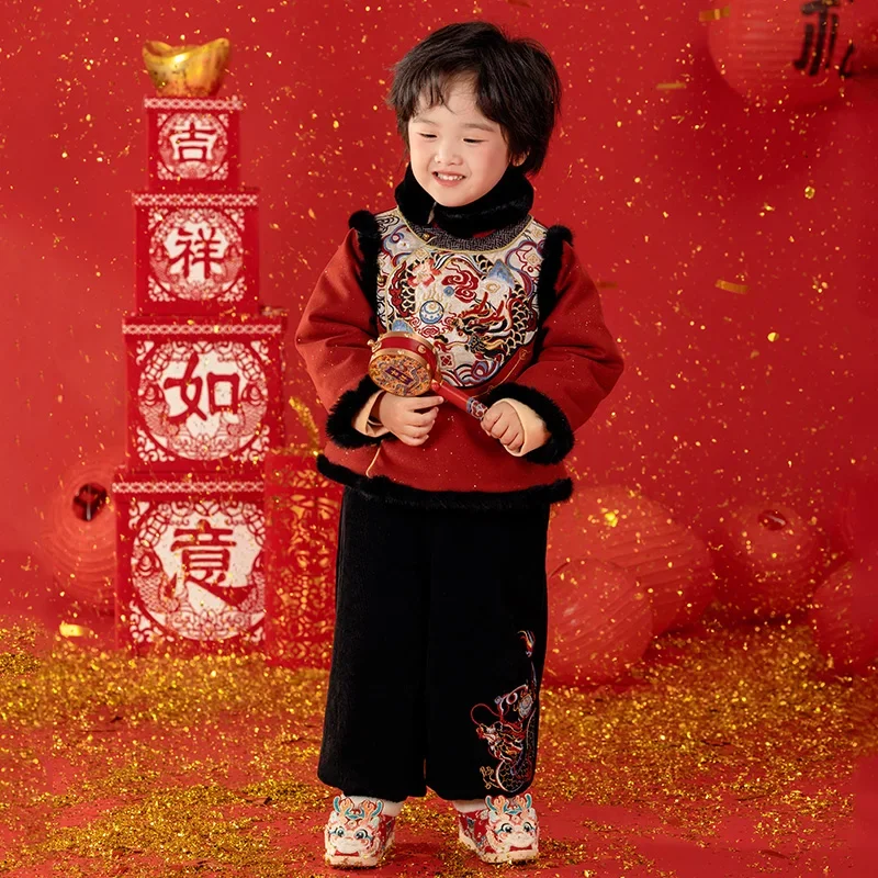 Hanfu boys winter children's festive New Year's dress Tang costume ancient clothing boys' New Year's greeting clothes