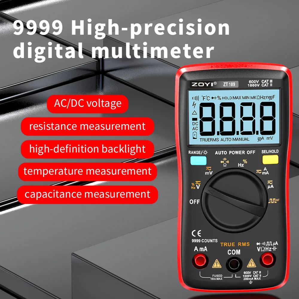 ZOYI ZT-109 True RMS  Digital Multimeter Bench meter Features 9999 Counts Current Voltage  Wave Output Auto/Manual Ranges