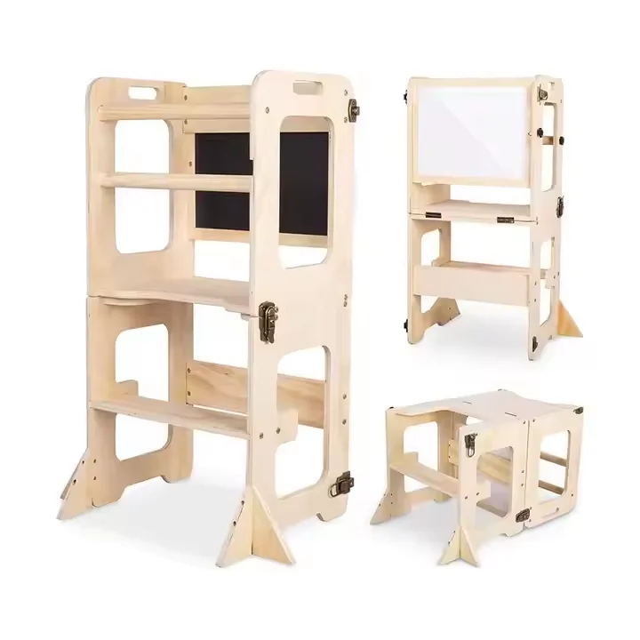 

New 2025 Folding Wooden Kids Learning Tower Kitchen Adjustable Toddler Stool Helper for Living Room