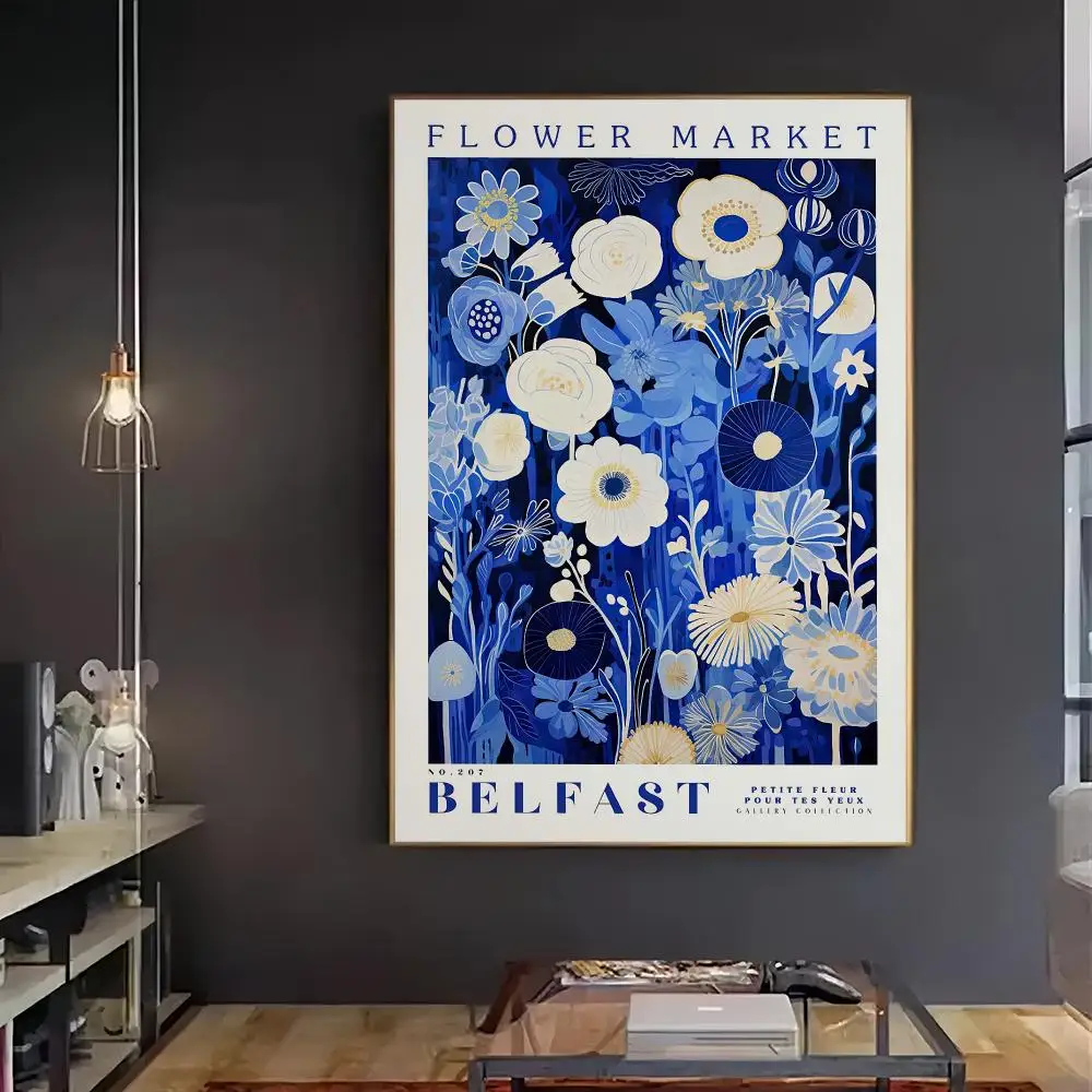 Belfast Flower Market HD Wall Art Poster Northern Ireland Floral Travel Botanical Living Room Bedroom Home Decor Gift