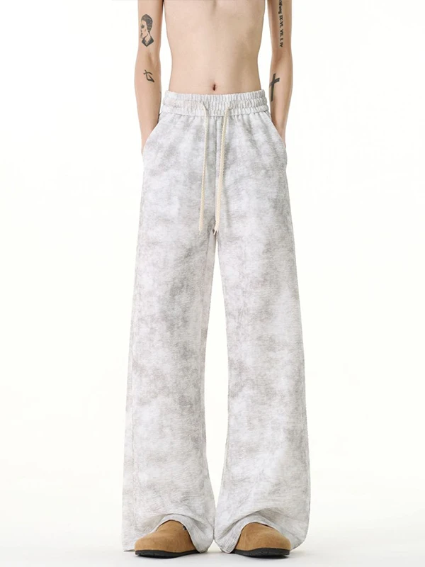 

Белые мужские брюки из окрашенного ледяного шелка с широкими штанинами, весенние, свободные, струящиеся, повседневные, в американском стиле, длинные