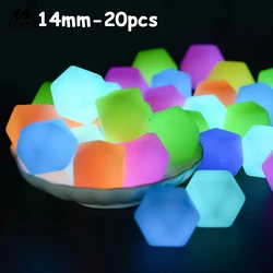 Lofca 20pcs 14mm Mini Hexagon Luminous Beads Glow In The Dark BPA Free Silicone Loose Marking DIY Chewable Colorful For Kids