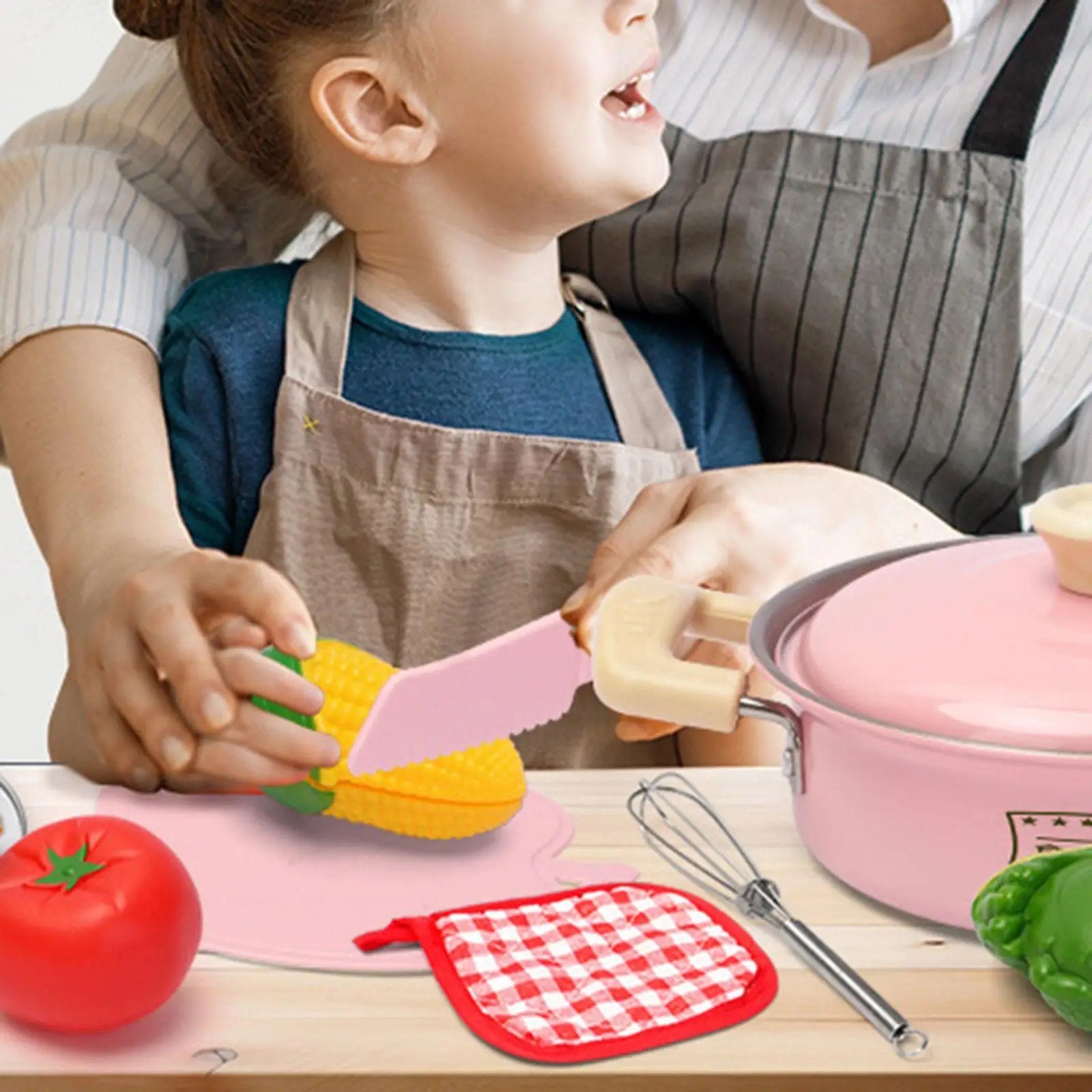 Juego de cocina para niños pequeños de 25 piezas, utensilios de cocina de acero inoxidable para dulce familia