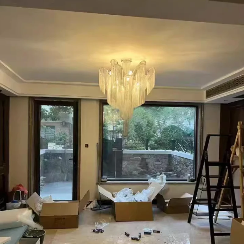 

Living Room Decoration Iron Chandelier Light Nordic Bedroom Hanging Lighting Restaurant Ceiling Lamp Workplace Curtain Chains