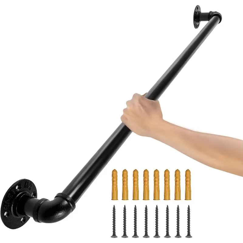 Industrial Wall Mounted Stair Handrail 2 Inch Tubular Railing 440lbs Load Bearing Waterproof Rust Proof Easy Installation