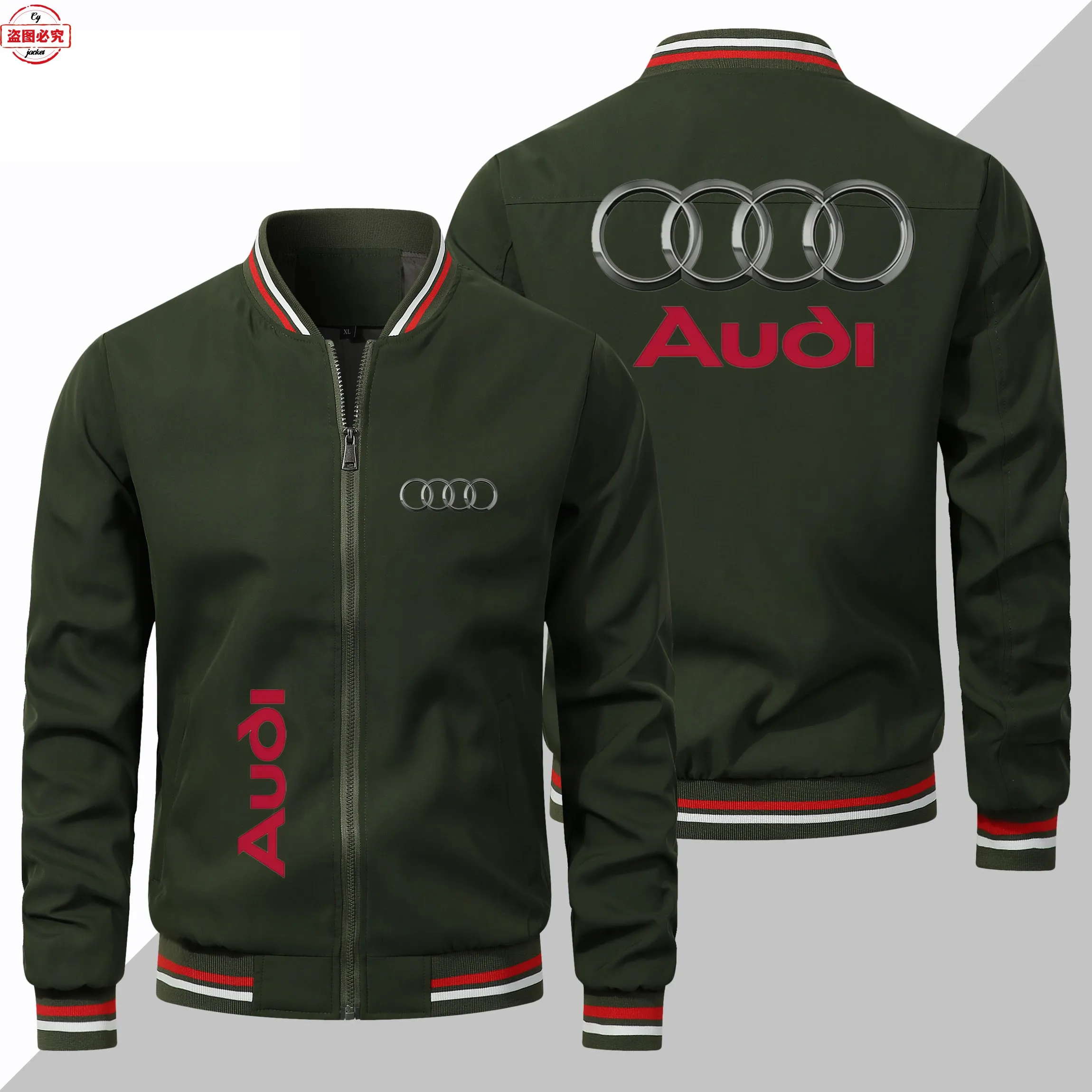 Car Logo Printed Jacket Audi Car Logo Men's Top Stand Collar Zipper Jacket Audi Work Wear Group Wear