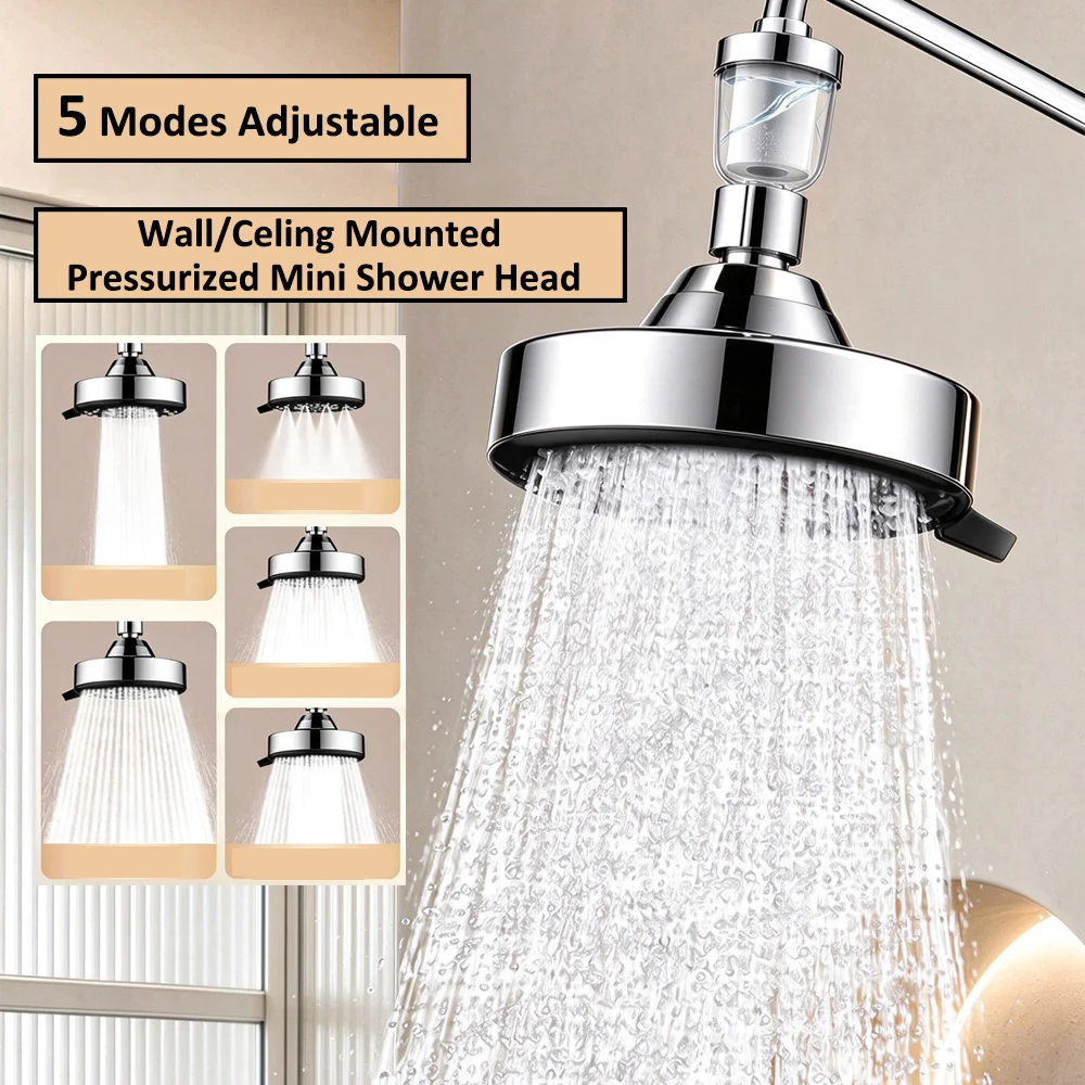 New Mini 12CM Pressurized Wall Ceiling Mounted Shower Head Supercharge Large Flow Top Spray High Pressure Rainfall Shower Head