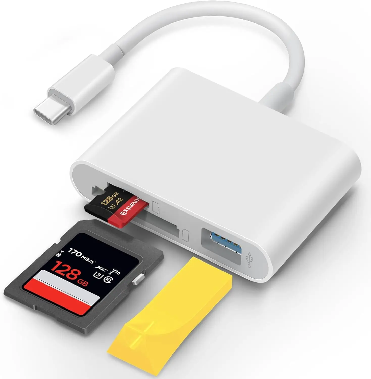 

3-in-1 USB-C SD Card Reader for iPhone 15/16, iPad, Mac, Android - Dual Slots & USB Port