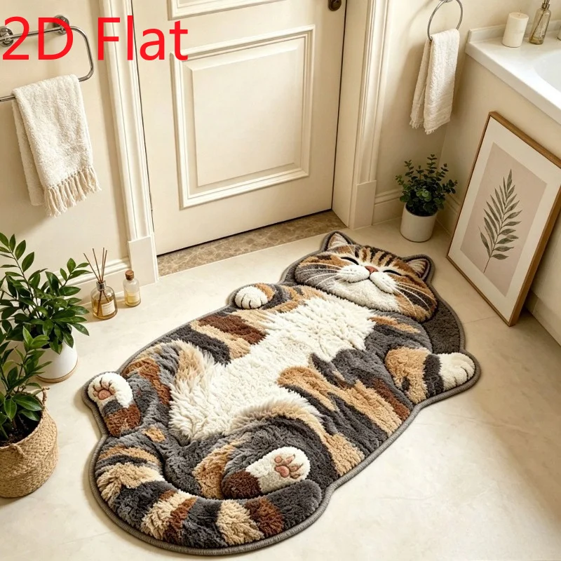 Simulation Cute Pet Cat Bedside Carpet Healing Lazy Cat Living Room Rug Cute Cat Styling Entrance Decoration Anti slip Mat