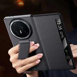 LANGSIDI Smart Flip Case for Honor Magic V3 V2 VS2 Cowhide Genuine Leather Magnetic Wrist Strap Stand Kickstand Back Cover
