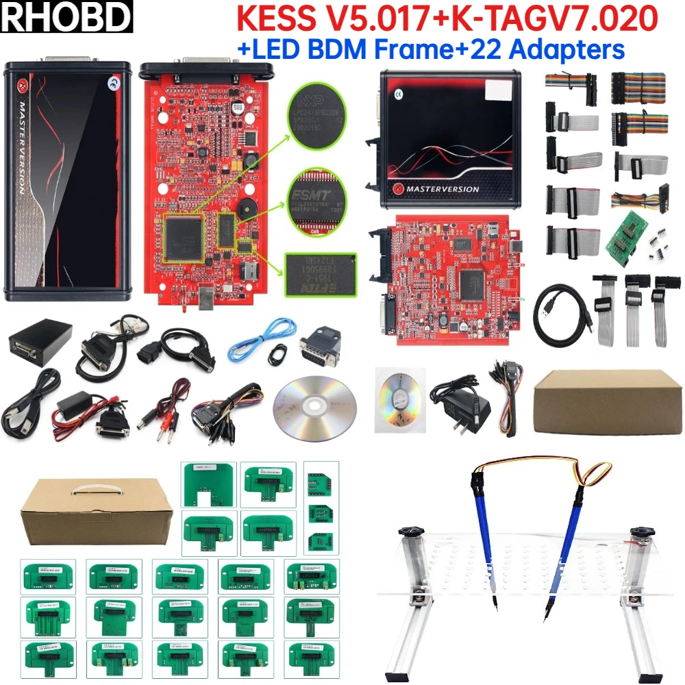 NEW Online V2.80 EU Red Kess V5.017 For K-TAG V7.020 4 LED V2.25 Unlock KESS Master Version OBD2 ECU Programming Kit BDM Frame