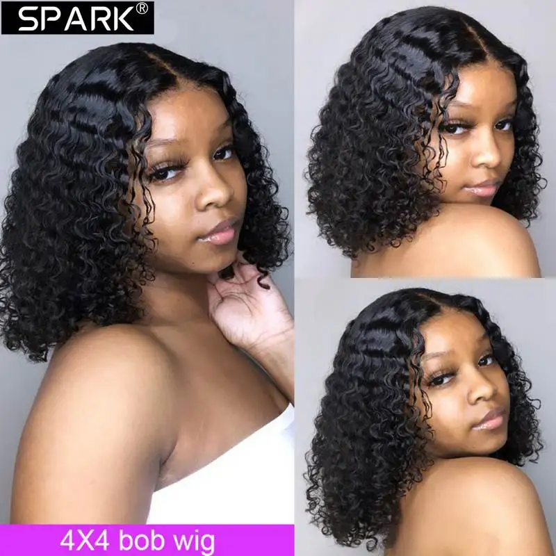 

SPARK Preplucked Human Hair Water Wave Short Bob Wig for Black Women 13×4 Lace Frontal Natural Black Brazilian 180 Density