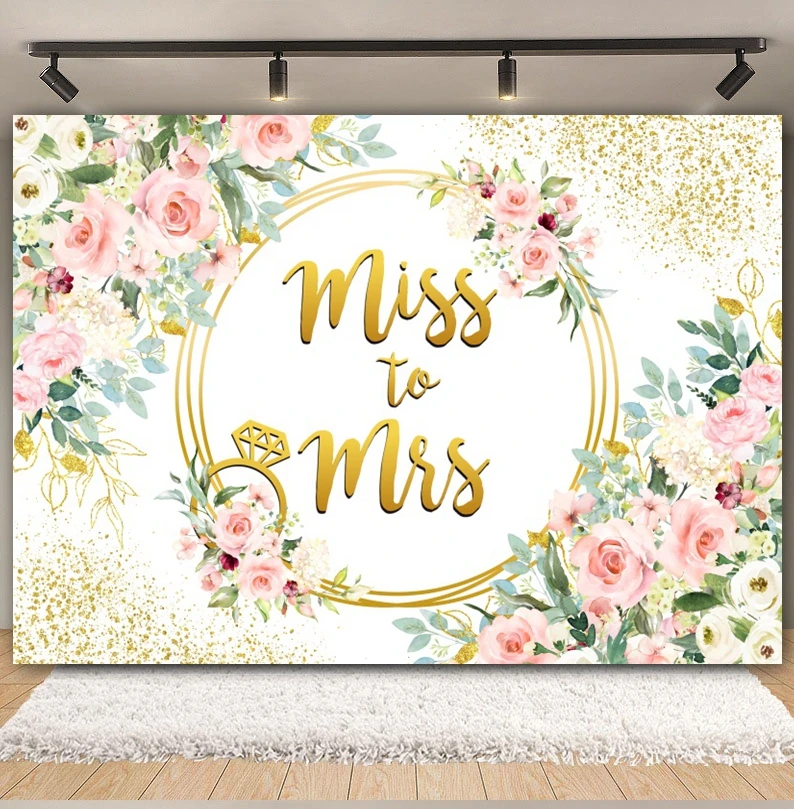 Mr Mrs Bride Shower Wedding Backdrop Miss to Mrs Bride To Be Engagement Ceremony Flowers Photography Background Photo Studio image 3