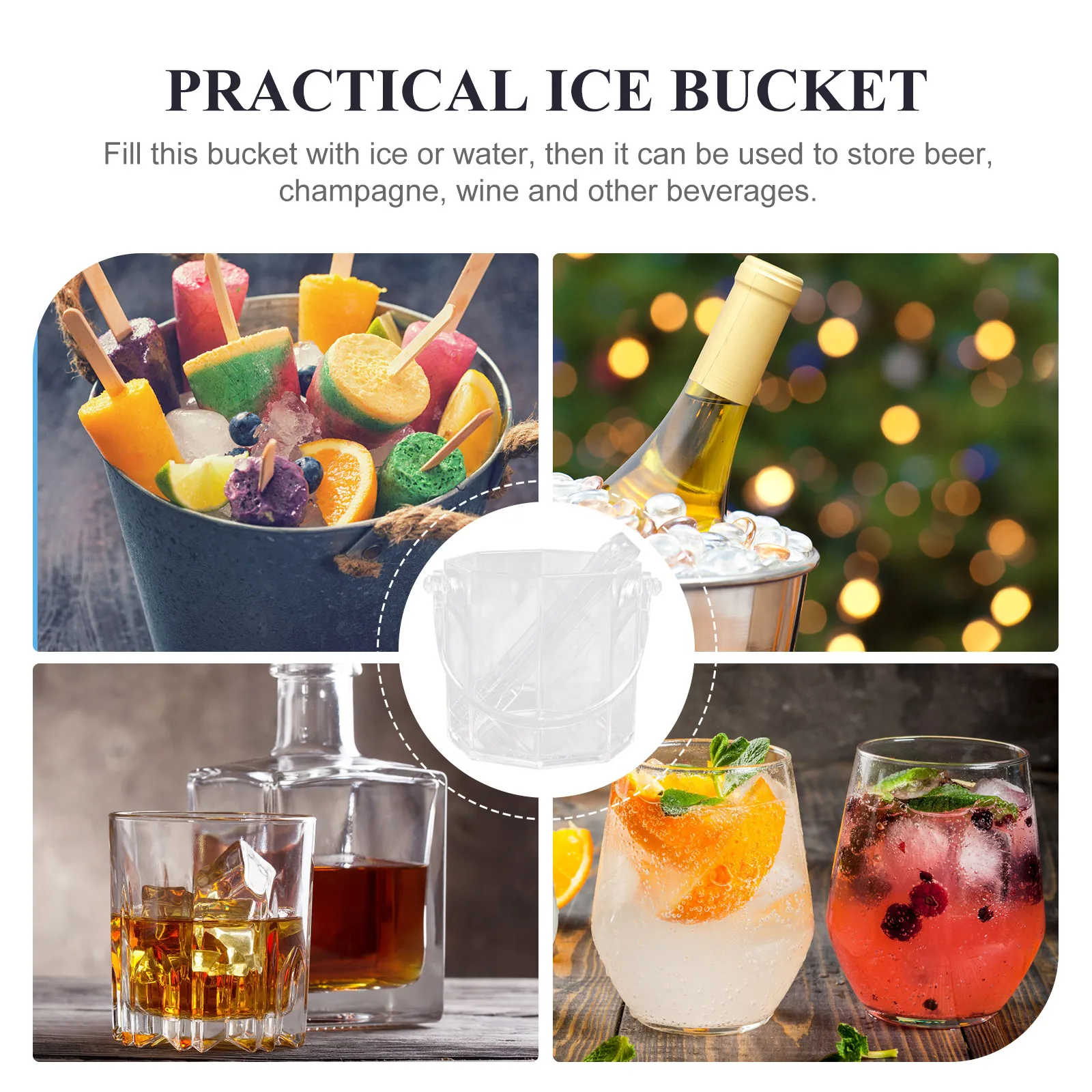 

1 Set Clear Acrylic Ice Bucket Thickened Large Capacity Wine Container Household Bar Ktv Portable Multi-Function Desktop