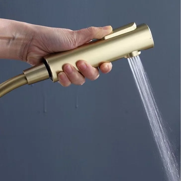 Shower System with Brass Valve Core Brushed Gold Aerospace Aluminum Shell 4 Spray Functions Air-Injection Technology Showerhead