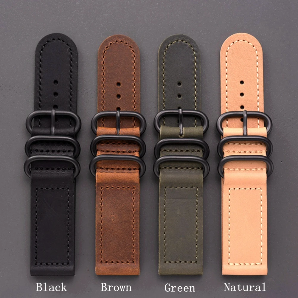 EACHE Two Parts Round Buckle Ring Natural Cattle Hide Watch Strap Genuine Leather Watch Band 20mm 22mm 24mm