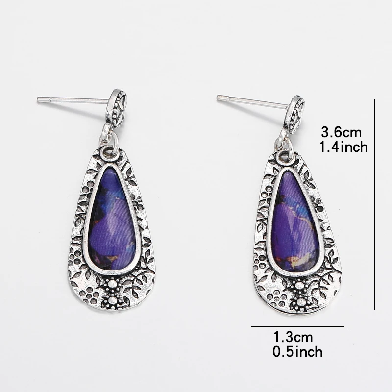2023 New Fashion Purple Round Resin Hook Earrings Ladies Wedding Party Jewelry Silver Color Red Orange Stone Earring Gifts