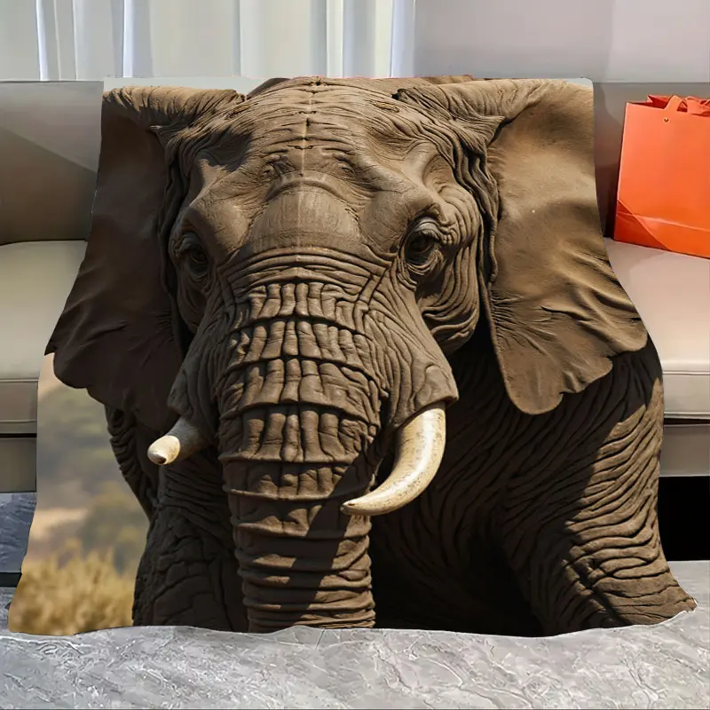 

1pc Flannel Blanket Realistic Elephant Print Soft Cozy Blanket for Safari Theme Decor