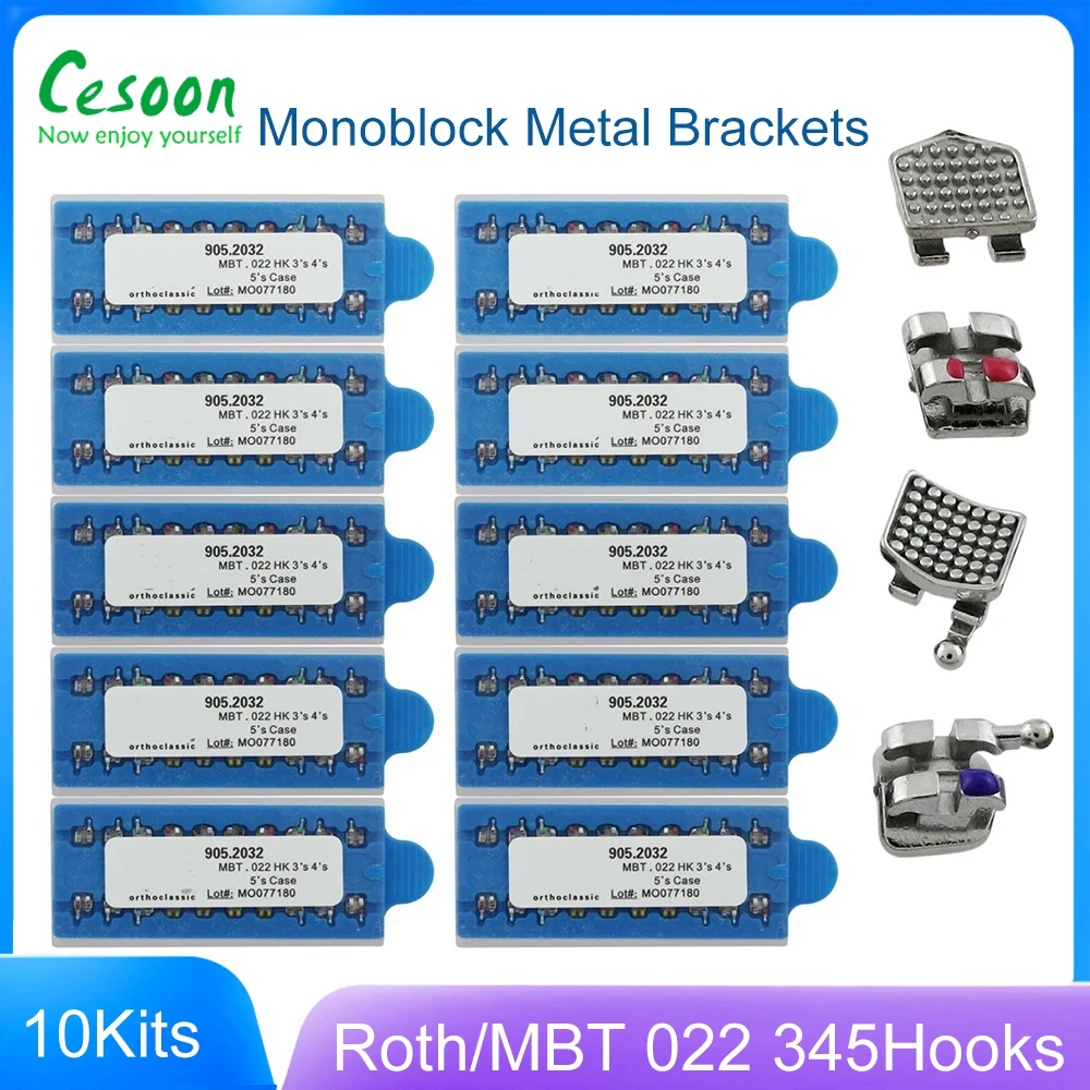 200Pcs/10 Kits Dental Orthodontic Metal Bracket MIM Brace Mini Roth/MBT 0.022 3 4 5 Hooks Braces For Teeth Dentist Materials