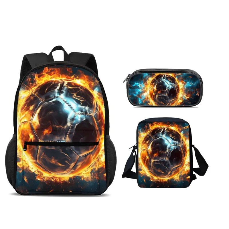 Soccer backpack, pencil case, shoulder bag 3Pcs Set, sports style, football, best partner for male and female students in school