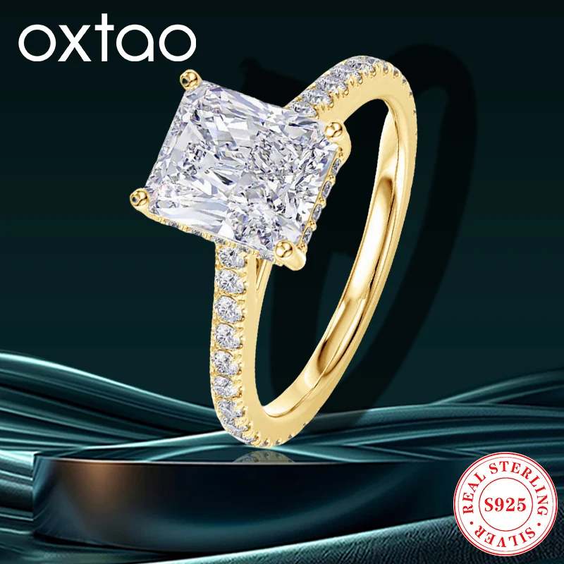

OXTAO 7x9mm 3CT Radiant Cut D Color Moissanite Classic Engagement Ring for Women S925 Silver Wedding Jewelry Gift With Certified