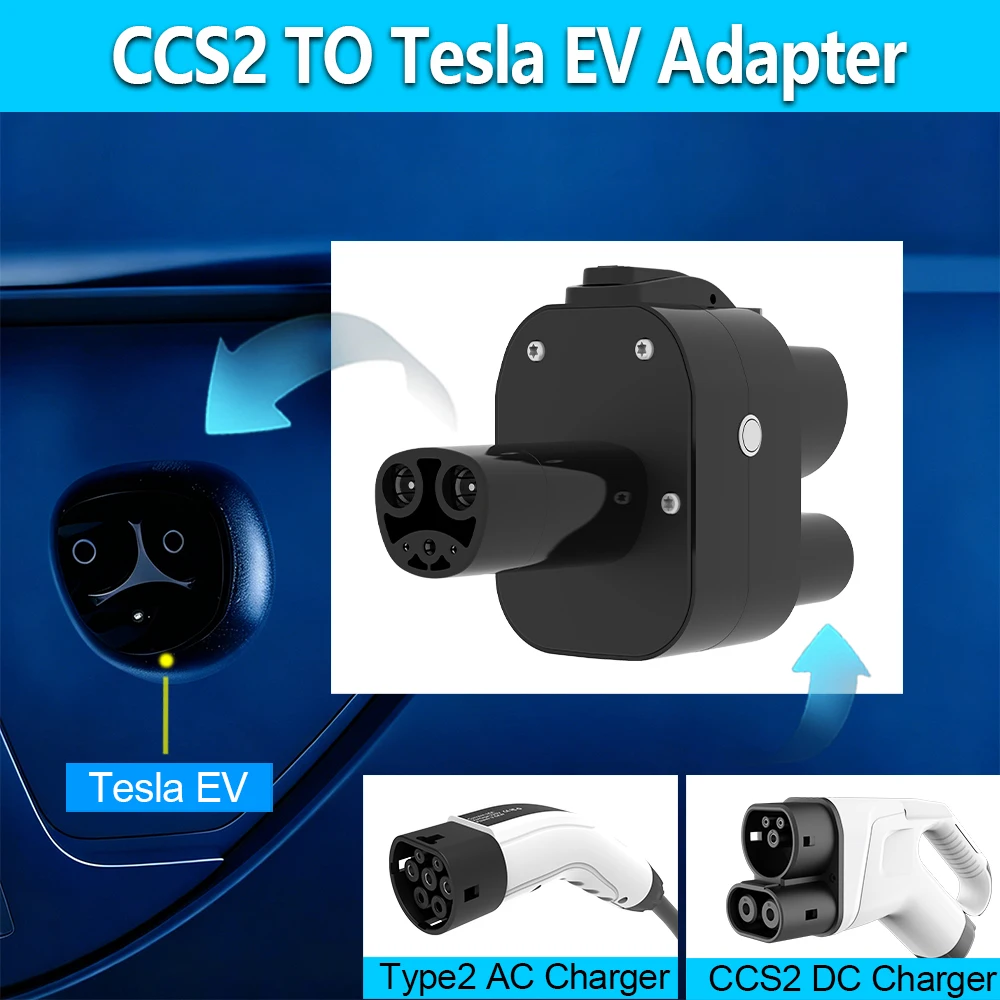 UNIRISE CCS2 to Tesla Adapter AC+DC Type2 Charger Convertor 250A 250KW 7kw 32A EV Charging Pile CCS COMBO 2 for Model 3/X/Y/S