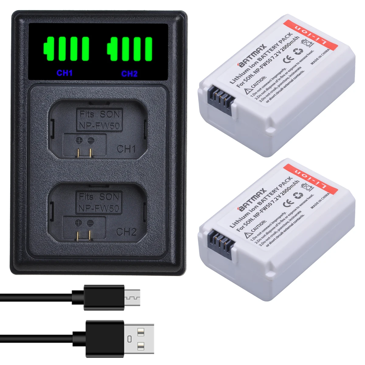 

Bamtax NP-FW50 NPFW50 battery+LED Dual Charger for Sony ZV-E10 NEX 5T 5R 5TL 5N 5C 5CK A7R A7 F3 3N 3CA55 a7R II A5000 A6400