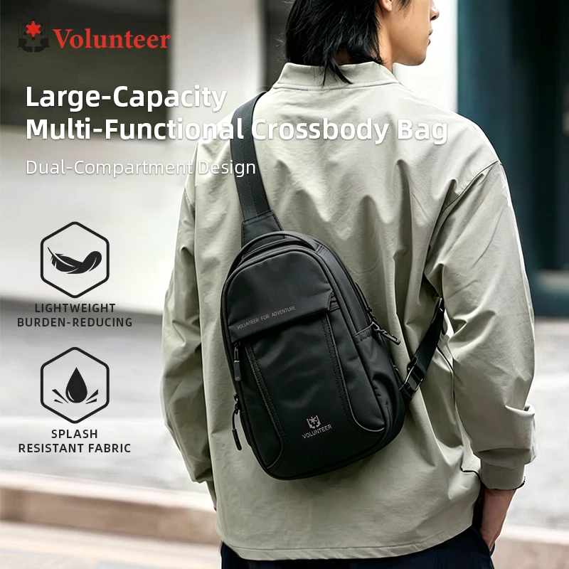VOLUNTEER Minimalist Large Capacity Chest Bag for Men Casual Multi-Pocket Waterproof Oxford Running Crossbody Bag Man 1890-01