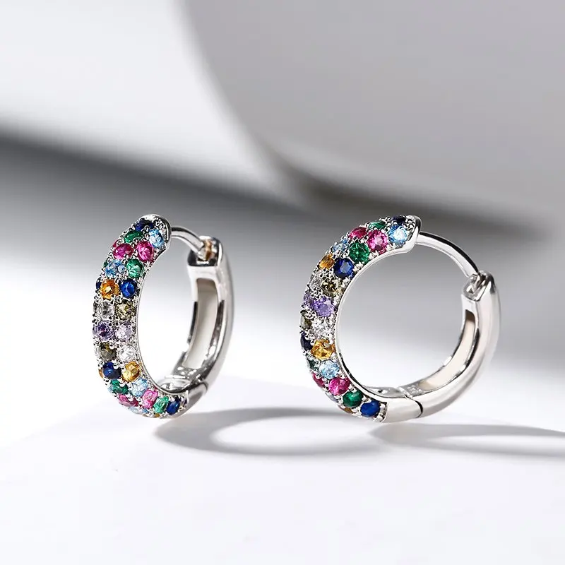 Fashion silver color Round Mini Earrings Set Half Hoop Colorful Zircon Ladies Luxury Jewelry Hoop Earrings