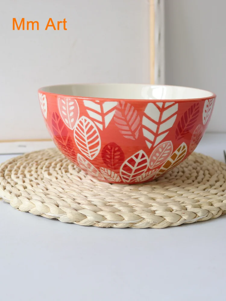 

Bright Orange Leaves Printing Big Soup Bowl Noodle Bowl Instant Noodle Bowl