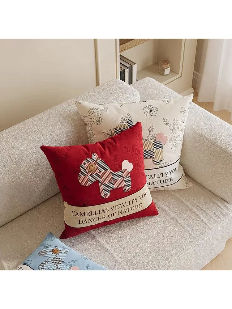 cute pony sofa throw pillow living room light luxury high-end pillowcase removable and washable Year of the Horse bay window