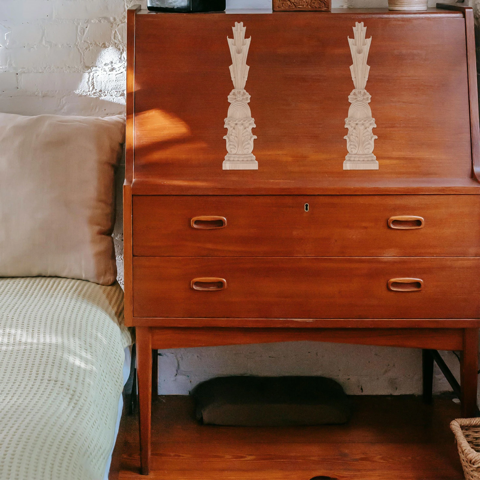 

2pcs Carving Decorative Lines Appliques Unpainted Onlays for Fire Stove Surround Cabinet Door Frame Long Trim for Furniture