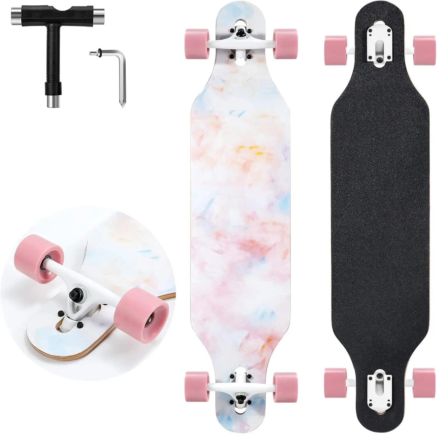 

41 Inch Drop Through Longboard Complete, 9-Ply Maple Deck, 70mm Wheels, ABEC-11 Bearings, T-Tool