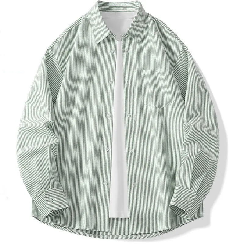 

2025 Spring/Autumn New Men's Japanese Retro Leisure Trendy Handsome Oxford Spinning Striped Collar Classic Long Sleeve Shirt
