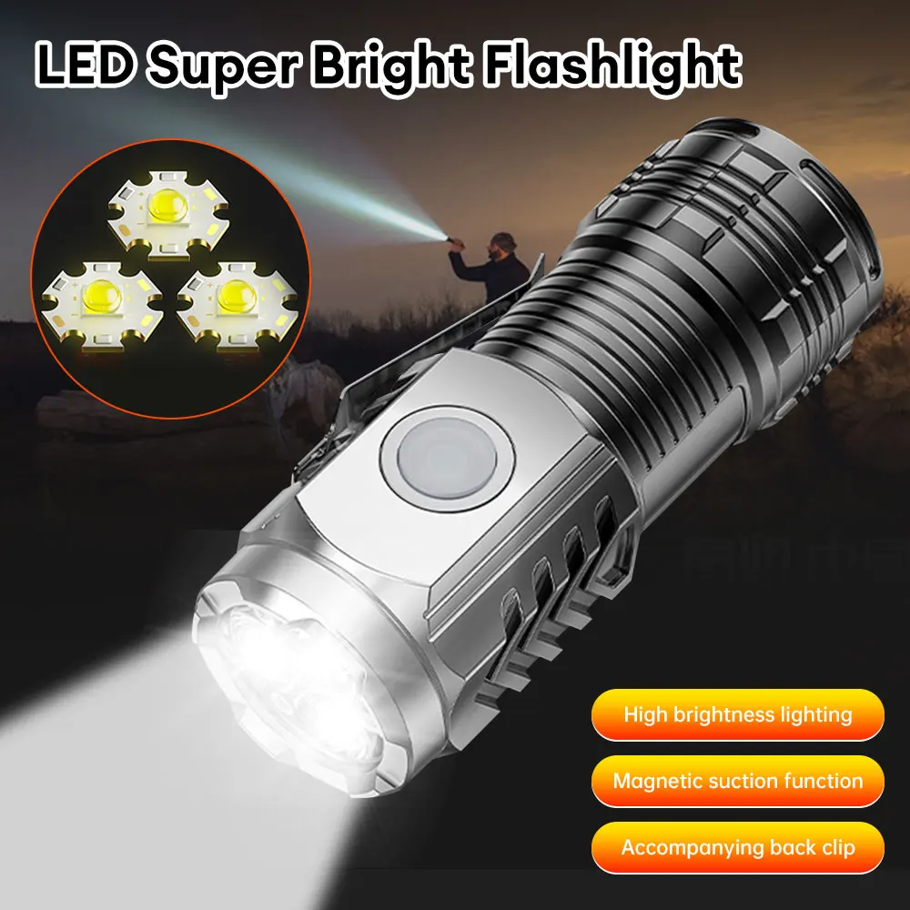 Mini Powerful Flashlight LED Waterproof 5 Gear Portable Camping Flashlight USB  Charging Outdoor Hand Torch for Camping Fishing