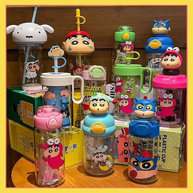 

MINISO Crayon Shin-chan Water Cup New High-Looking Straw Cup Glass Summer Water Bottle Collection Pack Ornament Collection Gift