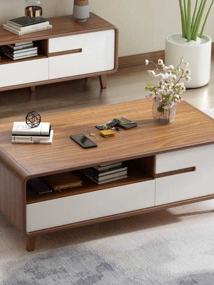 Living Room Home New Chinese Modern Minimalist Solid Wood Frame Integrated against the Wall