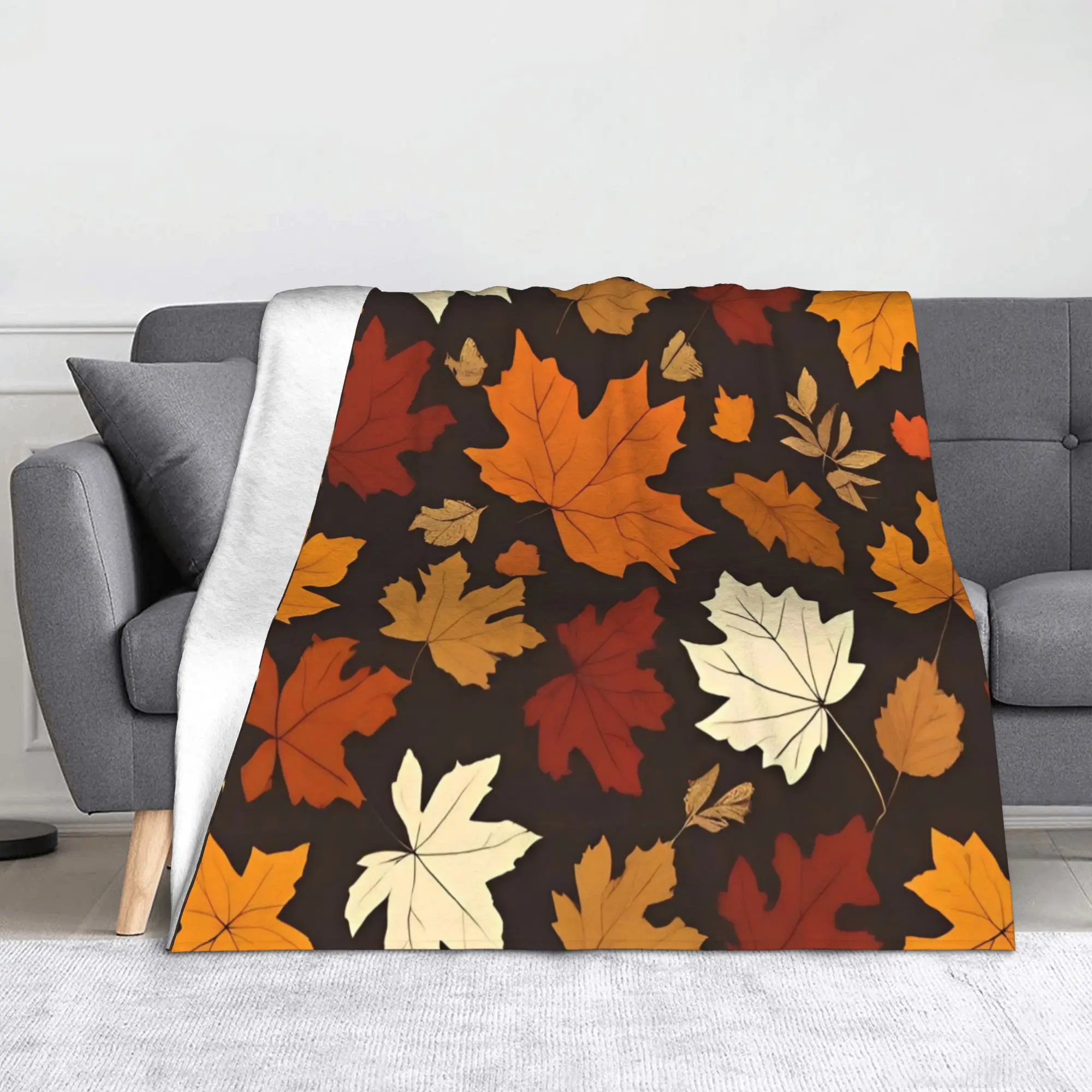 Maple Fallen Leaves Flannel Blankets Colorful Vintage Throw Blankets for Home 150*125cm Quilt