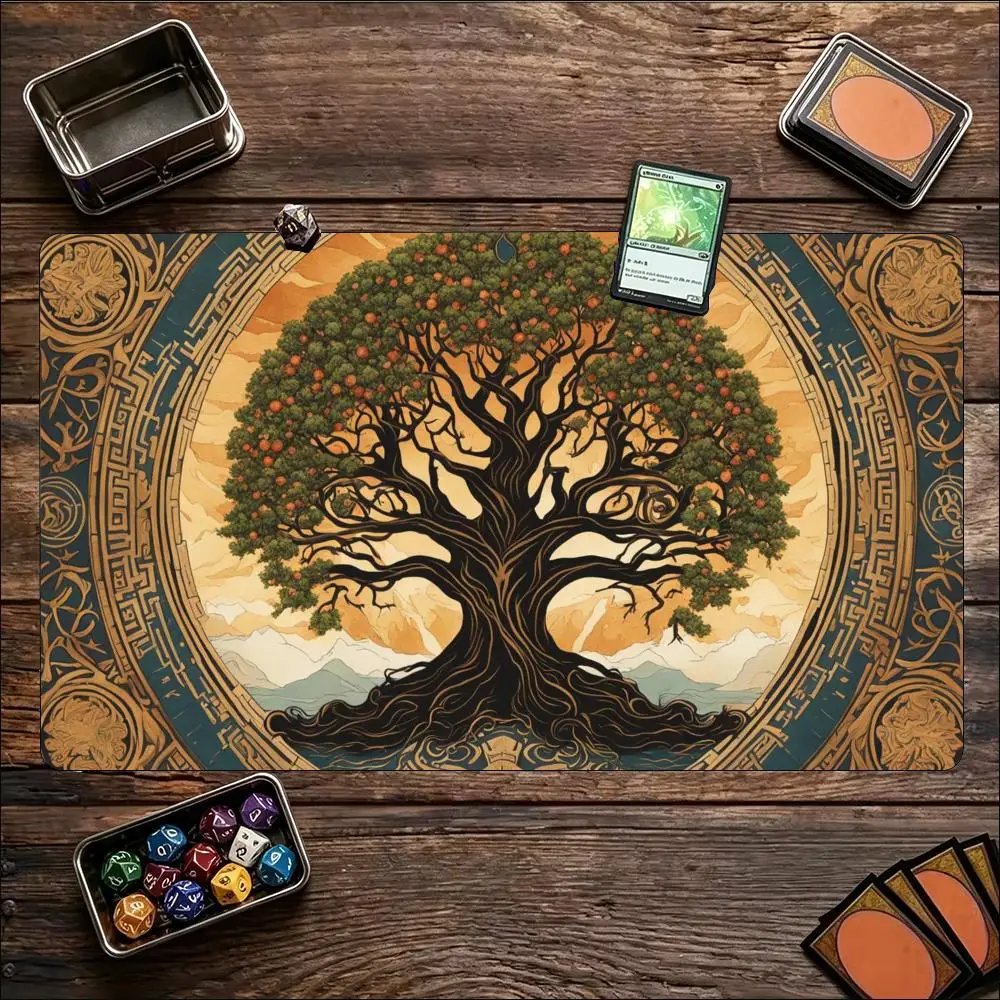 Vintage Tree of Life Large Tabletop Playmat Non Slip Rubber Mat Mandala Nature Art Pad For Trading Card Board Game Desk Mat