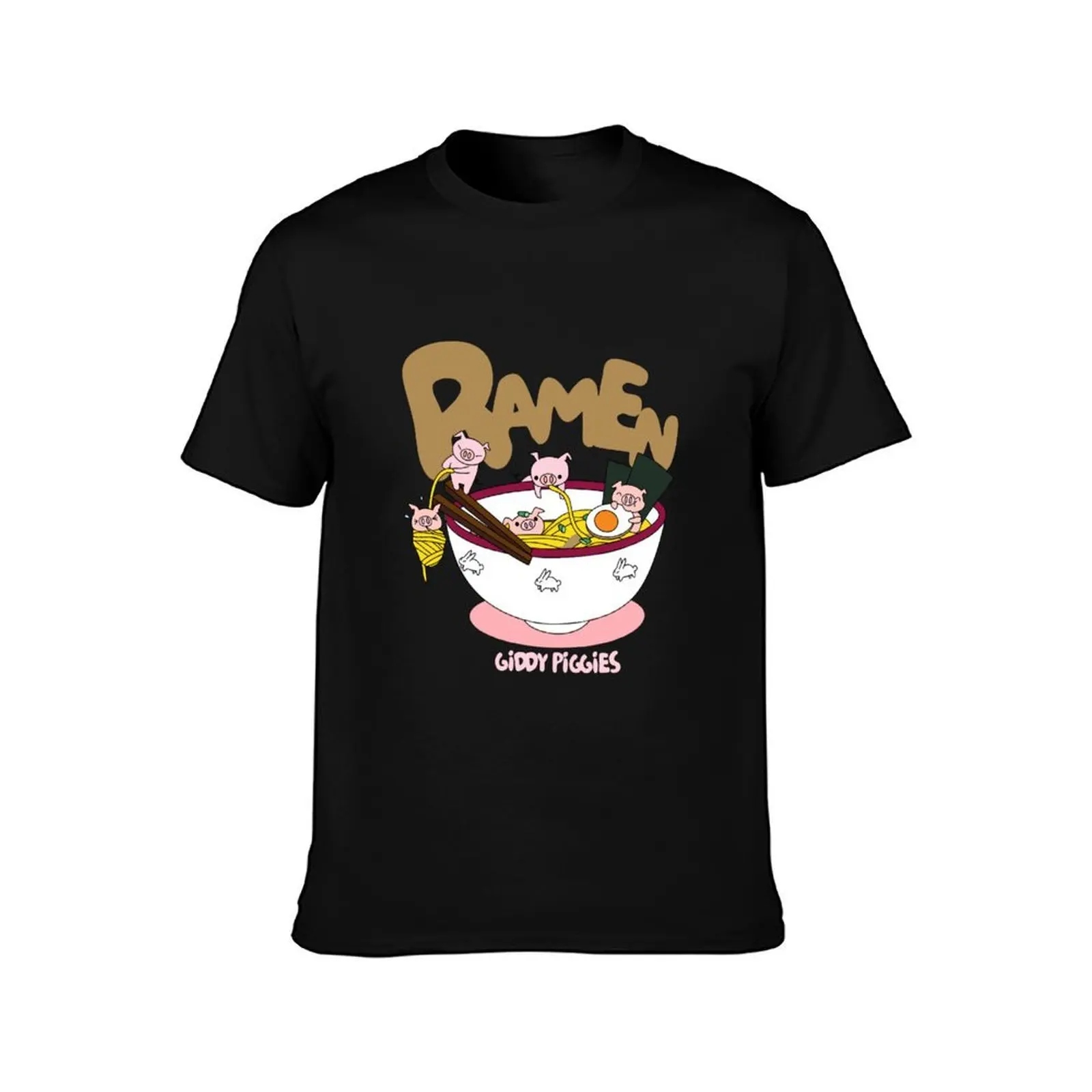 Giddy Piggies Ramen Time T-Shirt, Summer Casual Cotton Tee, Oversized Streetwear Tops, Vintage Graphic Print, Unisex Men Women