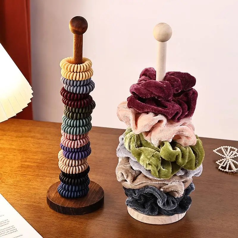 Wood Desktop Hair Rope Holder Multi-purpose Jewelry Bracelet Organizer Display Holder for Hair Band Watches Bracelets Scrunchies